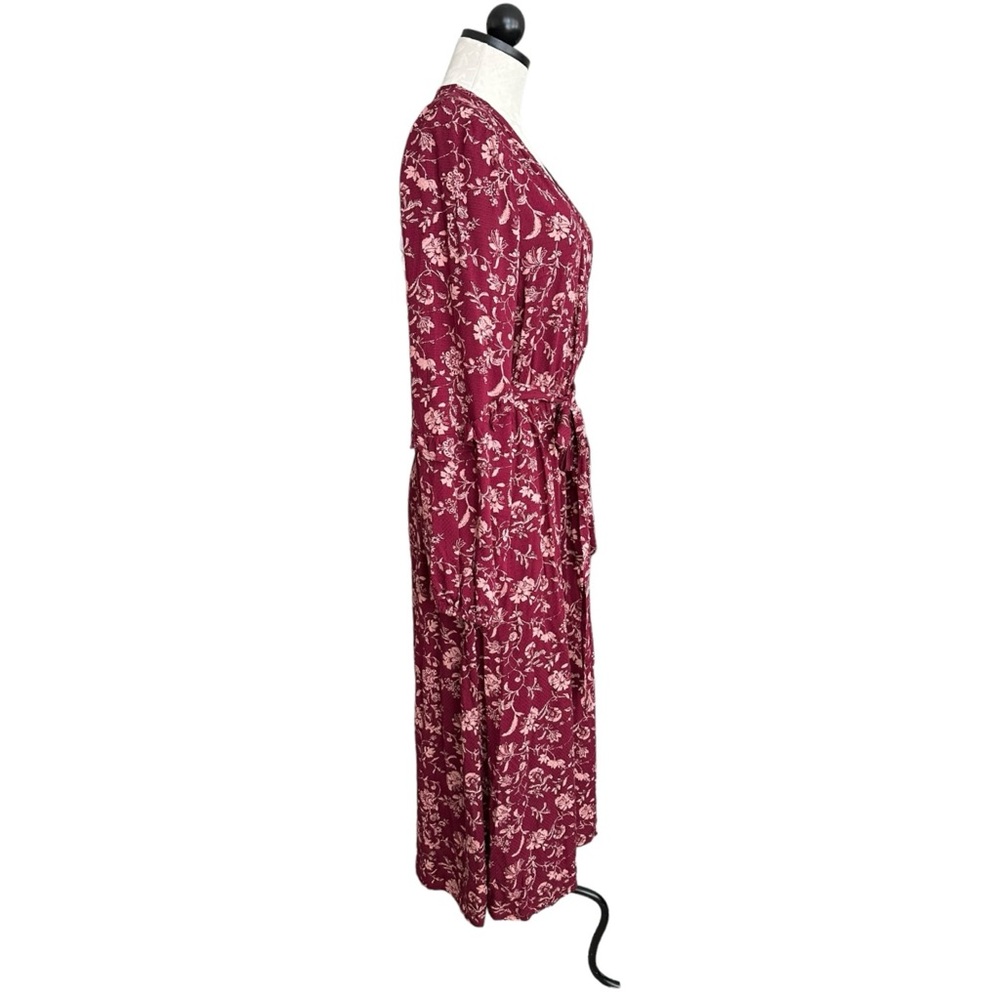Knox Rose Burgundy Floral Midi Dress Boho Long Sleeve Surplice Neckline Size S - Picture 4 of 15